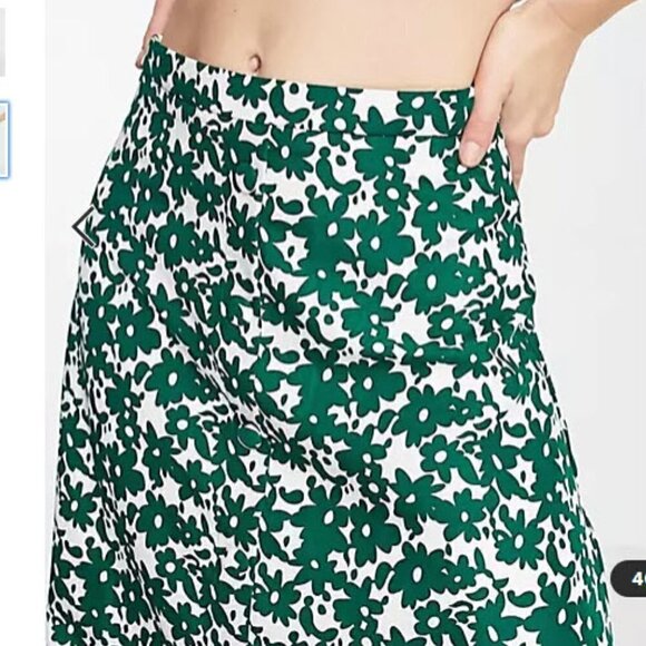 NWT ASOS Urban Revivo Ruched Front Green Floral Midi Skirt Size Small - Picture 4 of 7